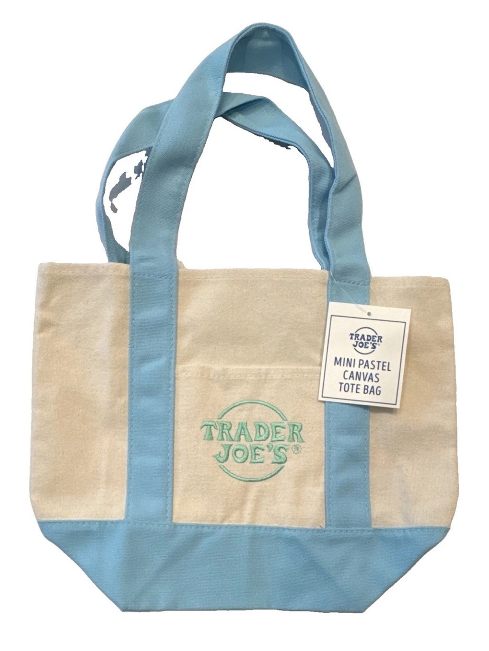 Canvas Tote Bag in Light Blue and Cream - Trader Joe's Mini Pastel